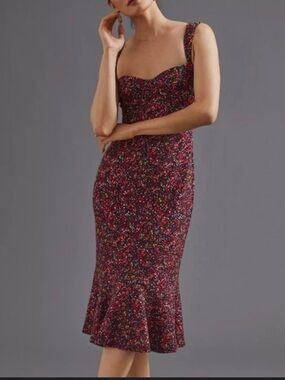 Hutch Berry Floral Sweetheart Midi Dress